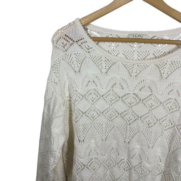 Z Supply Women’s Kasia Crochet Open Knit Sweater in Ivory Size L - Picture 9 of 12